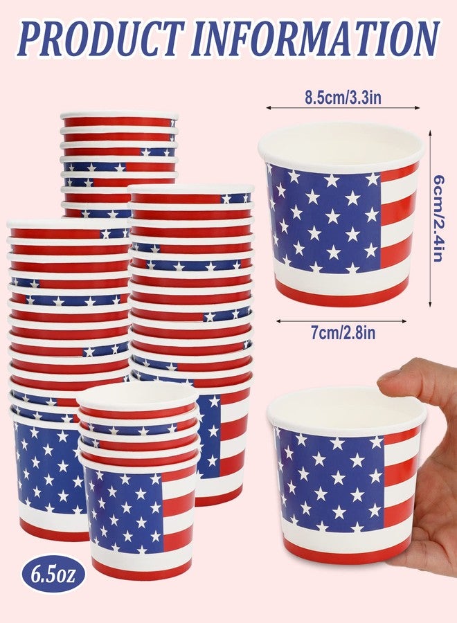 Whaline 50Pcs Patriotic Treat Snack Cups American Flag Disposable Paper Bowls 6.5oz Patriotic Paper Cups Ice Cream Bowl for 4th of July Dessert Treats Independence Day Party Favor Supplies Decor - Image 2